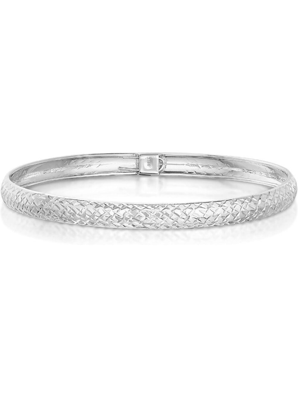 14K Gold Plated Diamond Cut Bangle Bracelet 7” - Sterling Silver, Gift Box
